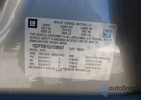 2018 Chevrolet Colorado Zr2 z USA, uszkodzony, nr VIN 1GCPTEE12J1208607